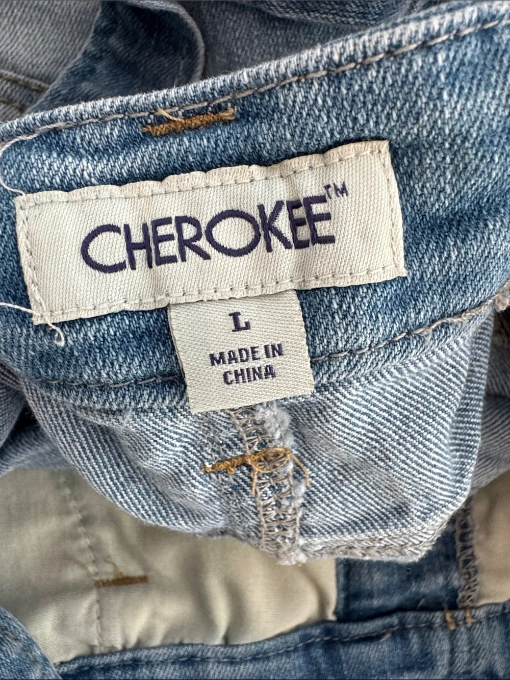 Cherokee Light Blue Denim Lace-Trim Short Overalls